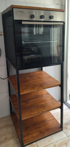 Imagen 4 de 5 de Torre Horno Empotrar Y Microondas En Hierro Y Madera