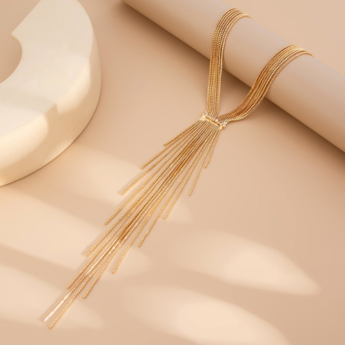 Collar De Cadena Larga Con Borlas Multicapa Para Mujer 2025