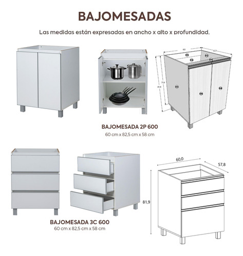 Bajo Mesada 120 Cm + Alacena 120 Cm + Tolva Despensero 40x200 + Portahorno 60x200 - Potenza Blanco