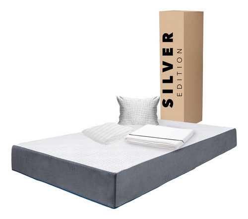 Colchón Individual 20 Cm + Sábanas, Protector Y Almohada Blanco Con Gris