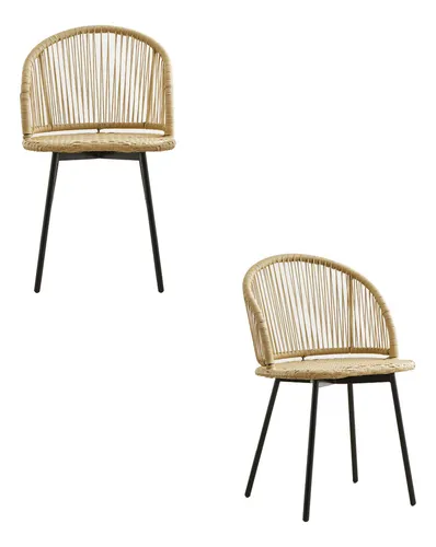 comprar Silla Kenay De Comedor Cocina Makom Roseau De Estructura Y Patas De Hierro Pintadas Al Horno Color Negro + Asiento Y Respaldo Tejidos En Hilo Sintético Simil Bambú, Set X2 Unidades