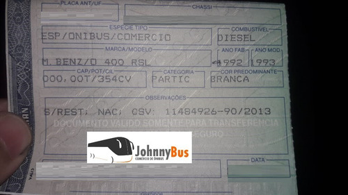 Ônibus Comercial Mercedes O400rsl - Ano 1992/93 - Johnnybus