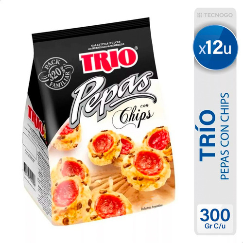 Caja Galletitas Trio Pepas Chips Chocolate Membrillo Pack