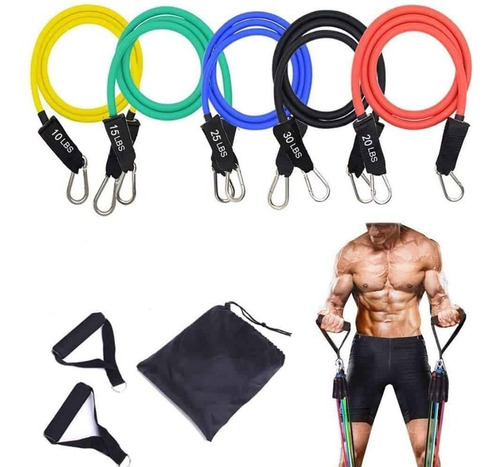 Imagen 2 de 7 de Set 5 Bandas Elásticas Con Agarre Resistencia 1.20m Fitness