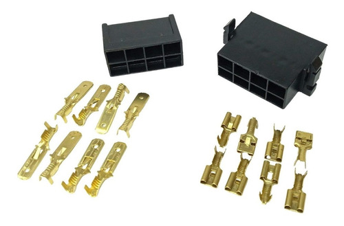 10 Un Conjunto Conector 8 Vias Preto Com Terminais Universal