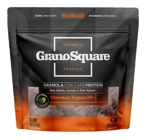 Granola Grano Square Vegana Low Carb Zero Chocolate 70% 200g