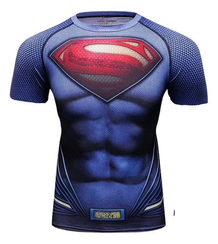 Camisa De Compressão Superman Clássico Manga Curta Elastano