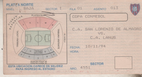 Antigua Entrada - Copa Conmebol - San Lorenzo Vs Lanus 1994
