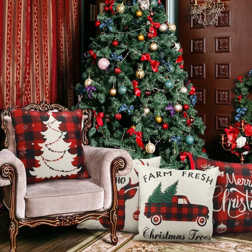 8 Fundas De Almohada Navideñas, Adornos De Lino Navideños
