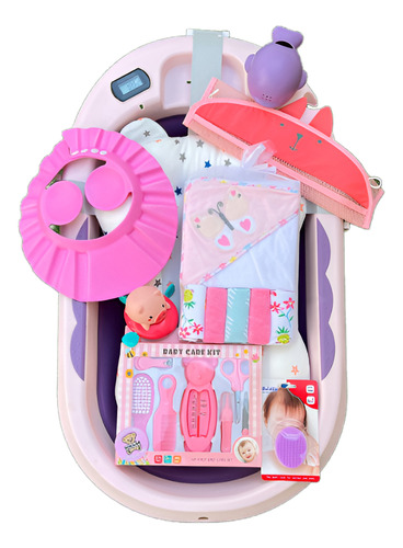 Bañera Plegable Termómetro Y Regadera Ballena + Accesorios