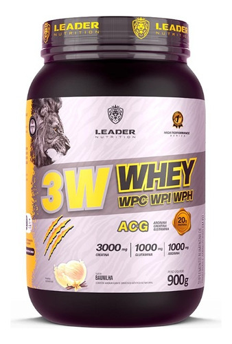 Whey 3w Whey Acg + Glutamina 900g Pote Leader Nutrition Sabor Baunilha