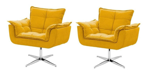 Kit De 2 Cadeiras Decorativas Opala Amarela Base Giratória