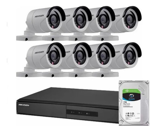 Kit Seguridad Hikvision Dvr 16 + 1tb + 8 Camaras 2mp 1080p