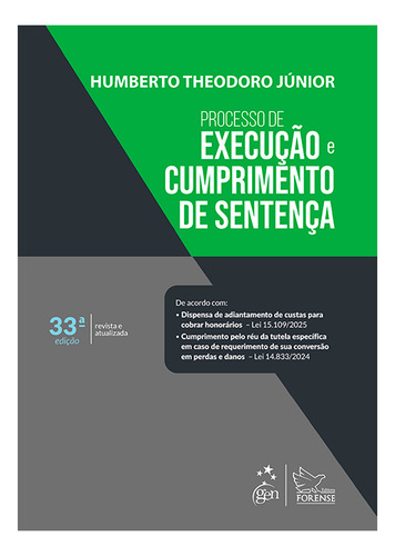 Processo De Execução E Cumprimento De Sentença - 33a Edição 2025 - Humberto Theodoro Jr. - Editora Forense