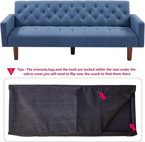 Futon Convertible De Tela Color Azul Marca Mikibama