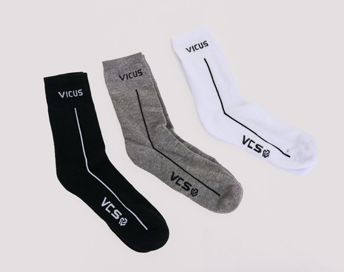Medias Vicus Vcs Tripack Crew Caña Corta Blanco - Gris - Negro M