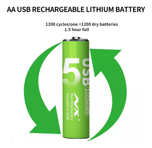 Paquete 4 Pilas Aa Recargables Usb 1.5v Carga Rapida