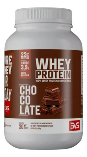 Suplemento 100% Whey Protein Concentrado 900g 3vs Nutrition Sabor Chocolate