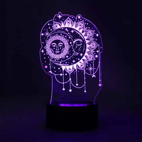 Mesa 3d, 7 Colores, Sol Y Luna, Led, Noche, Acrílico Táctil,