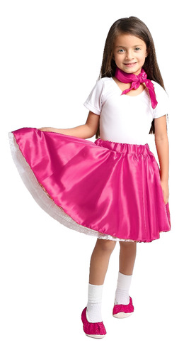 Disfraz Vaselina 80's Falda Rock & Roll Fucsia Mediana(5-6años)