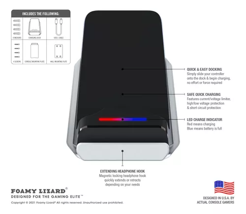 Foamy Lizard PS5 - Cargador para consola y soporte de pared para  Playstation 5 DualSense, estación de carga rápida, soporte para colgar,  gancho para