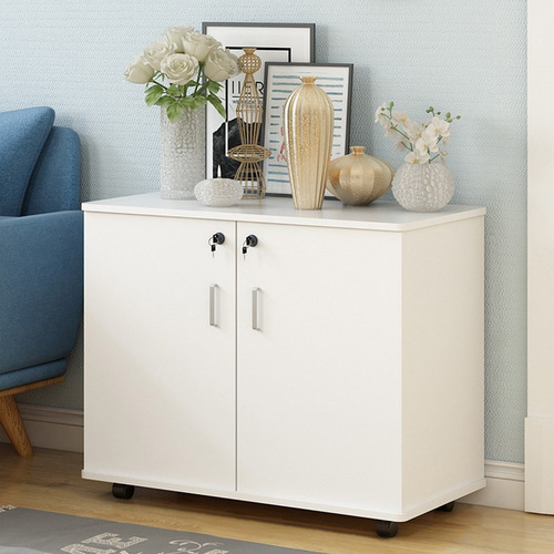 Archivero Blanco Oficina Doble Con Rueda Moderno Mueble 80cm Crema