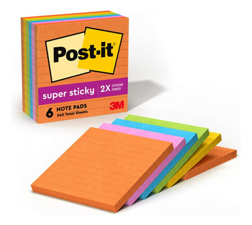 Post-it Notes Super Sticky Notas Adhesivas, 6 Block De 90
