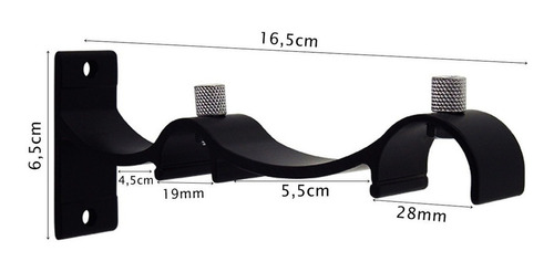 Kit Varão Duplo Deslizante Wave 28mm/19mm 1,60m Alumínio Cor Preto Fosco