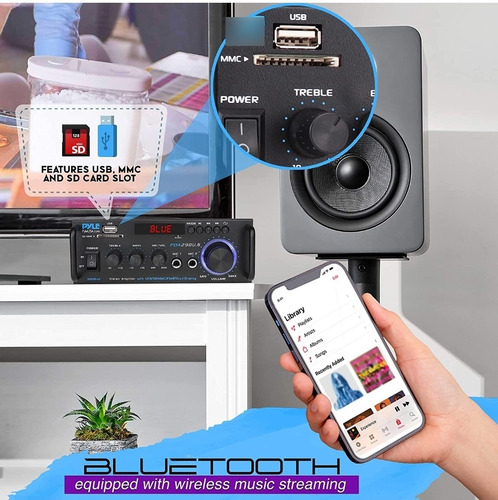 Imagen 3 de 4 de Mini Amplificador Inalambrico Marca Pyle Bluetooth 200w