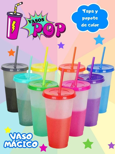 Pack Con 100 Vasos 500ml Texturizados Tapa Popote Colores Transparente.