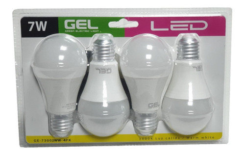 Bombillo Led 7w Luz Calida Multivolt E27 Blister X4