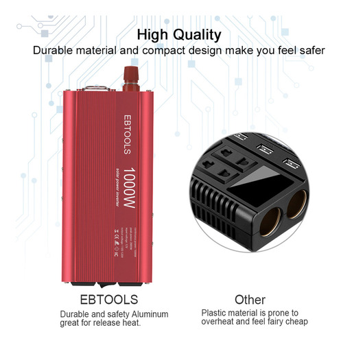 Inversor De Corriente Del Coche Ebtools 1000w/2000w Inversor