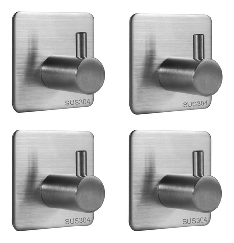 Percha Simple Autoadhesiva Gancho 90° Baño Acero Inox X 4