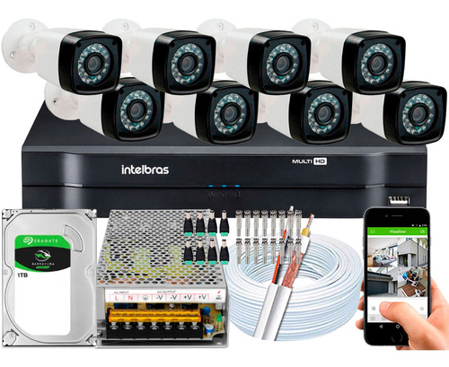 Kit 8 Cameras Segurança Full Hd 1080p Dvr Intelbras 8ch 1108
