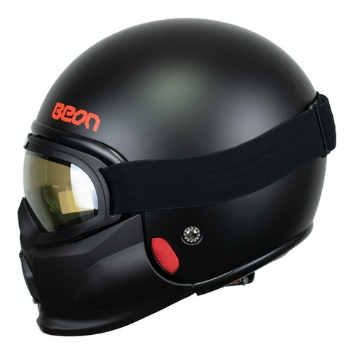 Casco Jet Para Moto Beon B-703 Solid Negro Mate Con Goggles