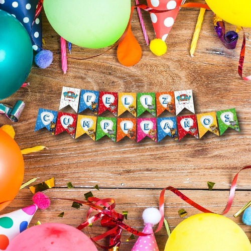 Imagen 3 de 4 de Banderín Feliz Cumpleaños-banderín Paw Patrol-banner Cumple