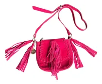 Comprar Cartera De Cuero Gamuzada Fucsia Flecos Nina Piu Fucsia Lisa Oro Fucsia