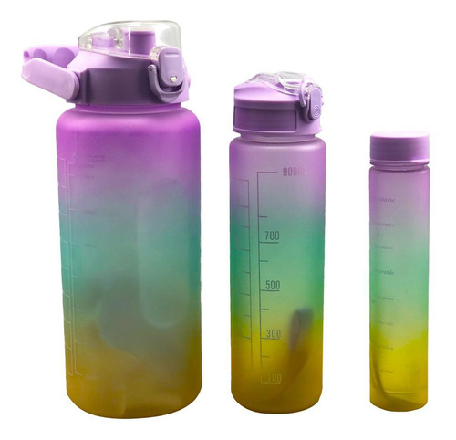 Kit de 3 botellas motivacionales Tie Dye de 300 ml+900 ml+2 l