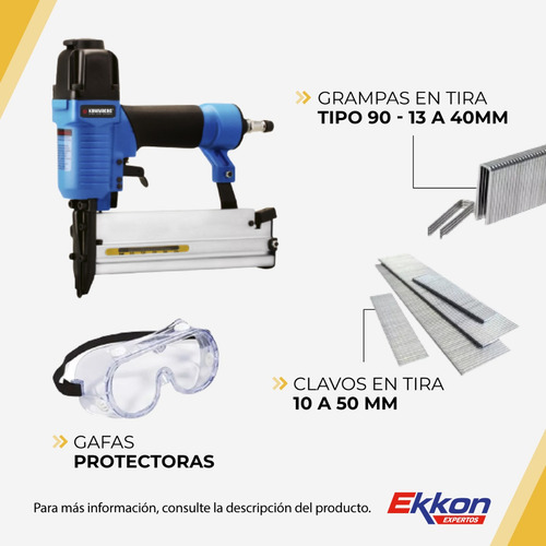 Imagen 3 de 5 de Engrampadora Clavadora Neumatica 2 En 1 + Clavos + Grampas
