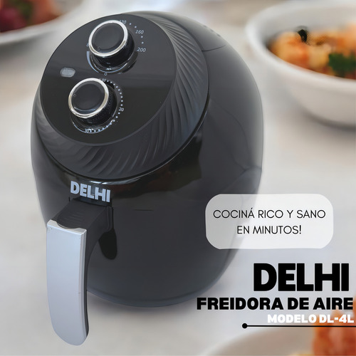 Freidora De Aire Sin Aceite 4 Litros Delhi 1300w Air Fryer Color Negro