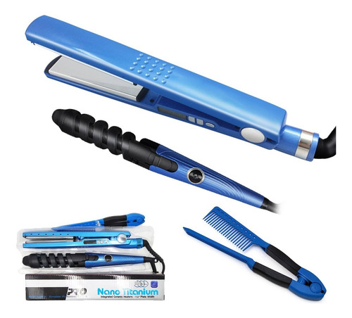 Combo Plancha De Cabello Rizador Peine Nano Titanium 450f