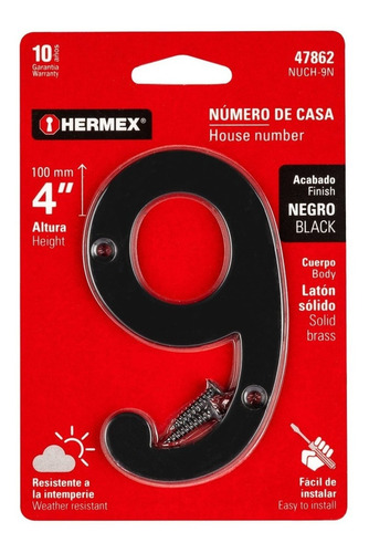 Número Chico De Latón 9, Negro, Hermex