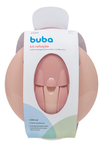 Kit de comida infantil Buba con compartimento y cubiertos rosas