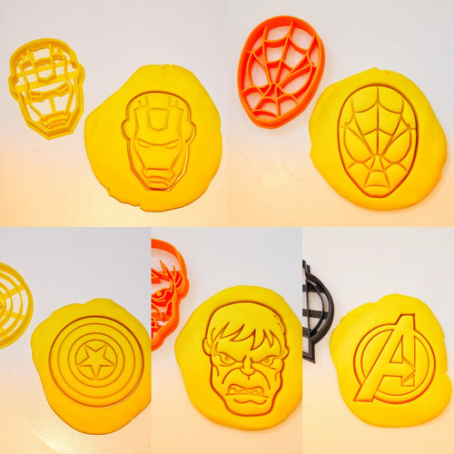 5 Cortador Galleta T3d Avengers Ironman Spiderman Hulk