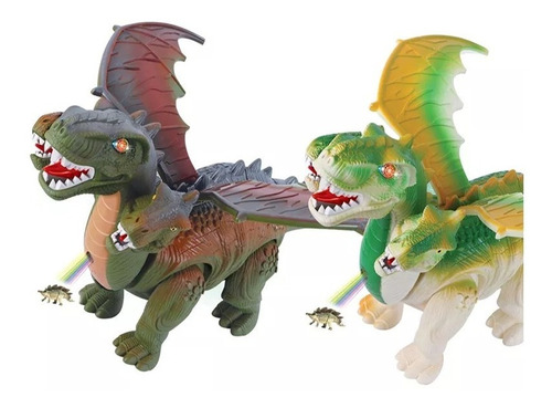 Juguete Dinosaurio 3 Cabezas Luz Sonido Camina Huevos 43 Cm