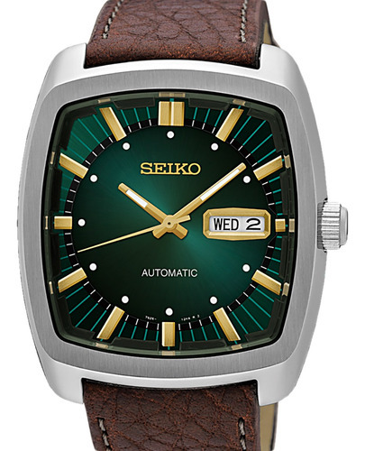 Seiko Recraft Automático Verde Snkp27 Clássicos Anos 60 / 70 Cor da correia Marrom Cor do bisel Prateado