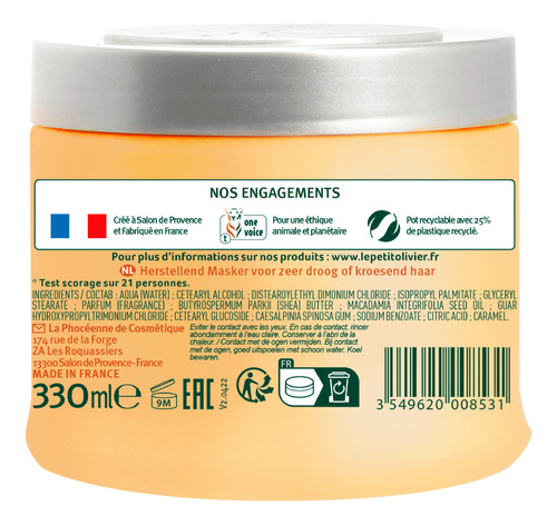Mascara Nutriente Cabello Rizado 330ml, Le Petit Olivier