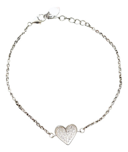Pulsera Mujer Corazón Circones Plata Ley 925 + Caja Regalo
