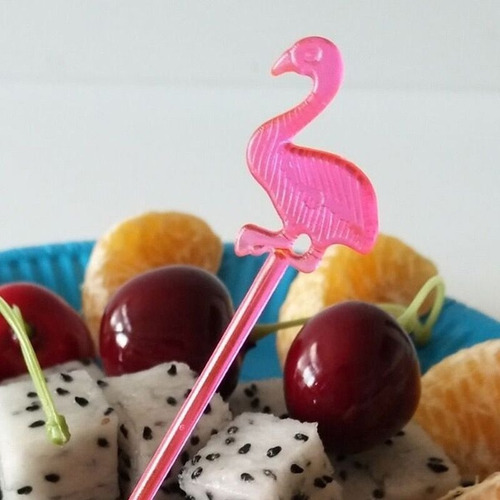 Palillos Para Coctel De Frutas Bebidas Fiesta 30pz Flamingos Rosa