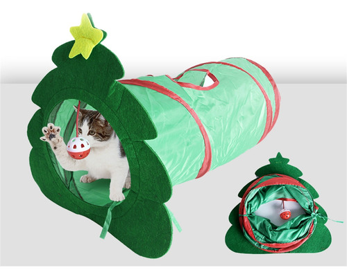 Cat Tunnel Christmas Tree Toy With Cute Ringing Pendant Play